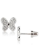 catchy silver cubic zirconia April birthstone butterfly baby earrings